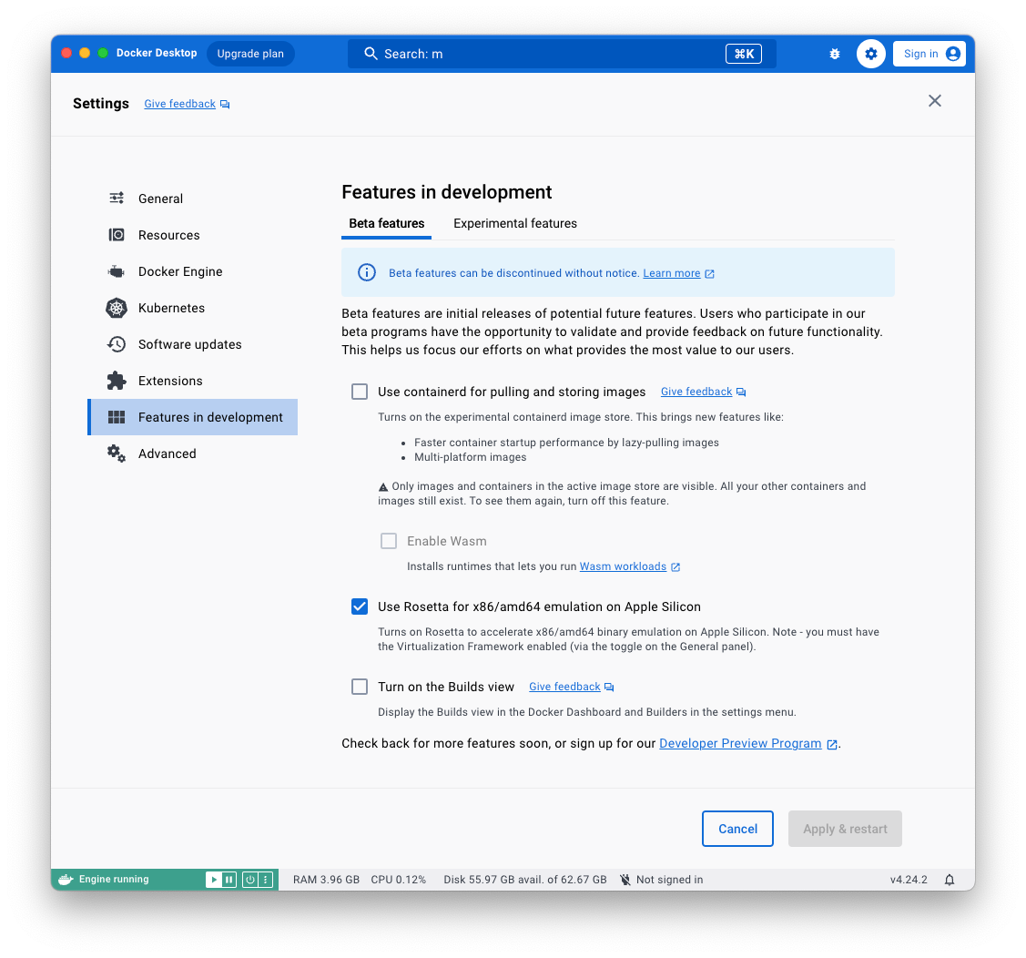 Screenshot of Docker